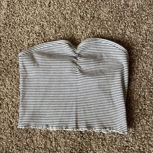 White and Blue Striped Bandeau Crop Top